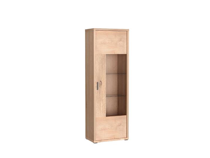 Masseno Vitrinenschrank BRESSO 200 x 68 cm Modern Wohnzimmer Vitrine mit Tür Eichefarben