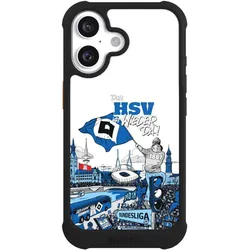 Nivocase Hülle für Apple iPhone 16 Stossfeste Handyhülle NIVOmax Case Schwarz Aufstieg Hamburger SV (Apple iPhone 16), Smartphone Hülle, Schwarz