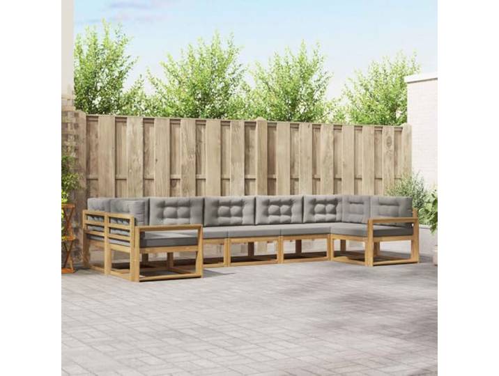 RJPLMFV Sektionalsofa für den Außenbereich, 7-teilig, weiß, hellgrau Massives Akazienholz, Rückenlehne Lamellen, Lattenrahmen, einfache Montage, minimale Wartung
