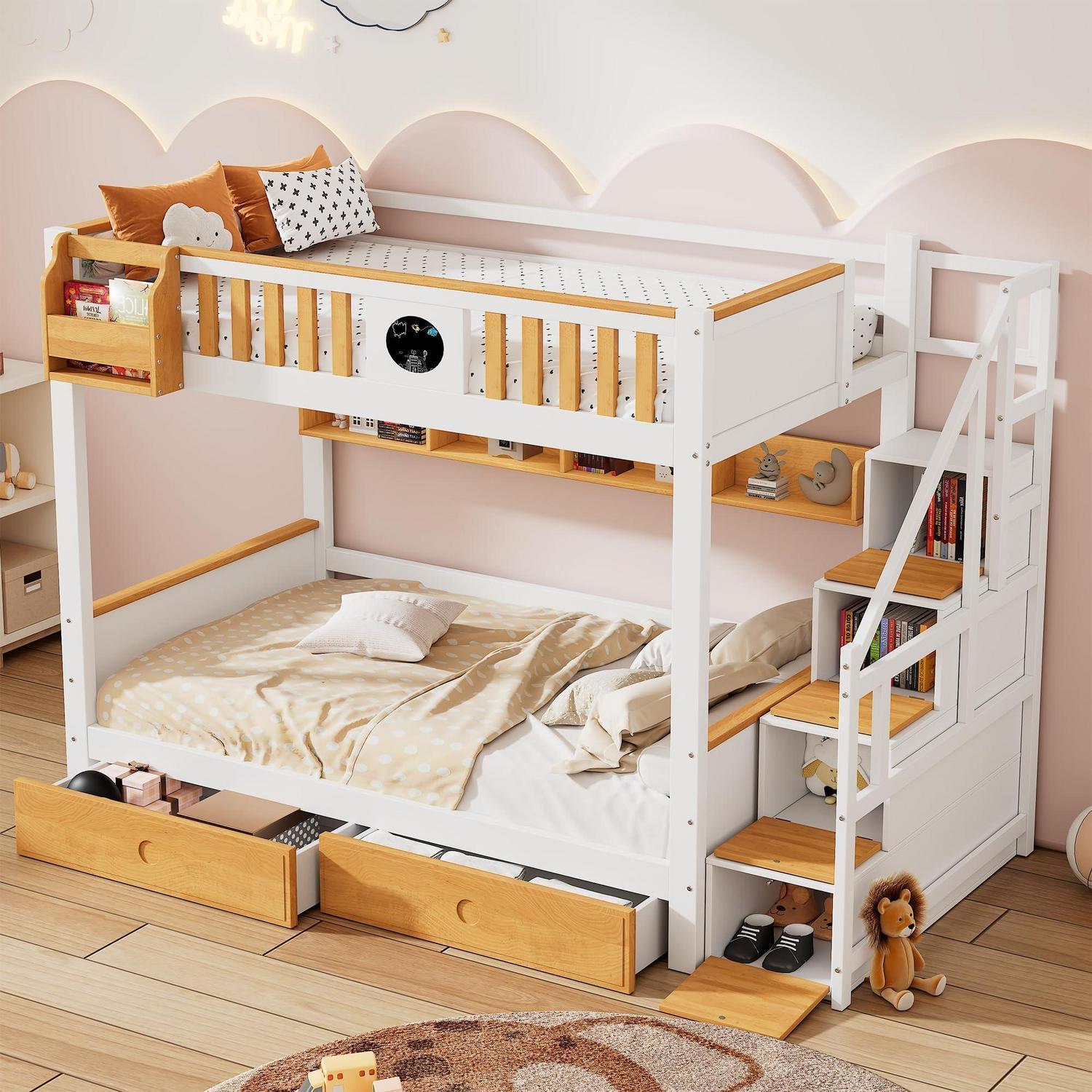 Kinderbett Baumhaus mit Stauraum & Rausfallschutz Kiefernholz/MDF Natur & Weiß