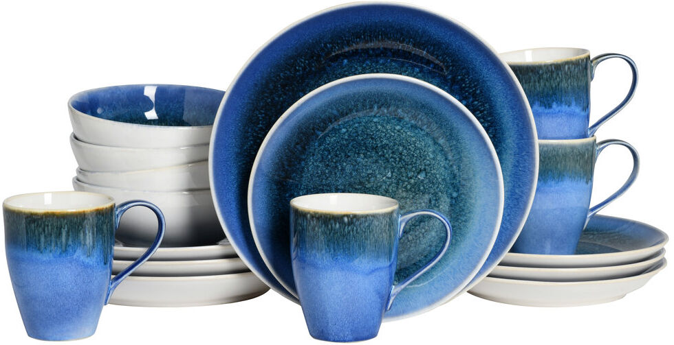 Creatable Caldera Stoneware Dinnerware Set 16 Piece - Service for 4 Blue / White / Grey 16
