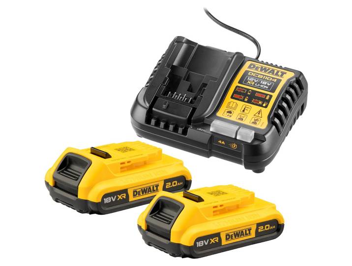 DEWALT Kit de démarrage DCB1104D2-QW 2x Batteries 2\,0Ah DCB183 et 1x Chargeur rapide DCB115