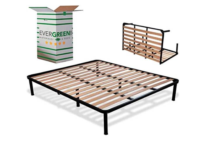 EVERGREENWEB - Orthopädischer Lattenrost 140x190 Faltbar, 35 cm Hoch, Extra Komfort Holzleisten mit 6 Abnehmbar Füße Verstärkte Rahmen aus Stahl, Klappbarer Bettgestell für alle Betten und Matratzen