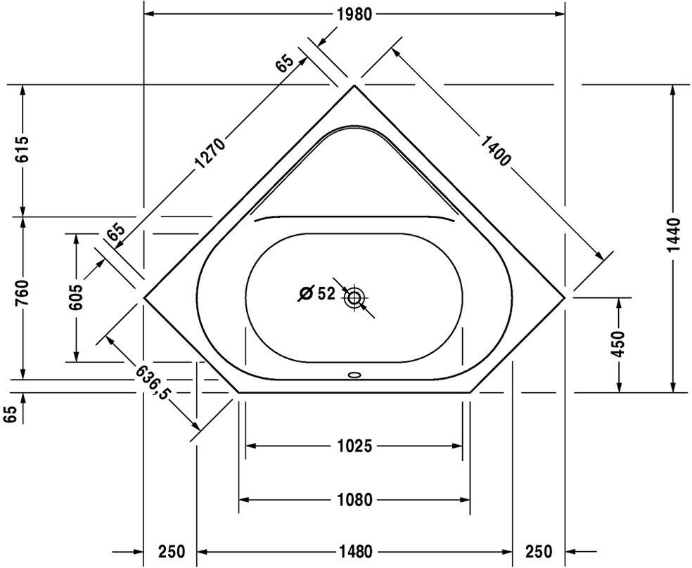 Duravit D-Code 5-Eck Whirlwanne 140 x 140 cm mit Jet Project