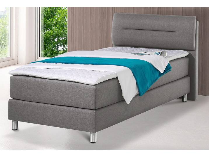 Boxspringbett, Strukturstoff, Hellgrau, 100×200 cm, 7-Zonen-Kaltschaummatratze, H2, Maintal