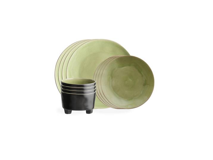Costa Nova Kombiservice Riviera, Salbeigrün, Schwarz, Keramik, 12-teilig, 690 ml, Handmade in Europe, Essen & Trinken, Geschirr, Geschirr-Sets, Kombiservice