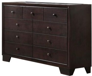 Benjara Wooden Dresser with 9 Spacious Drawers, Brown