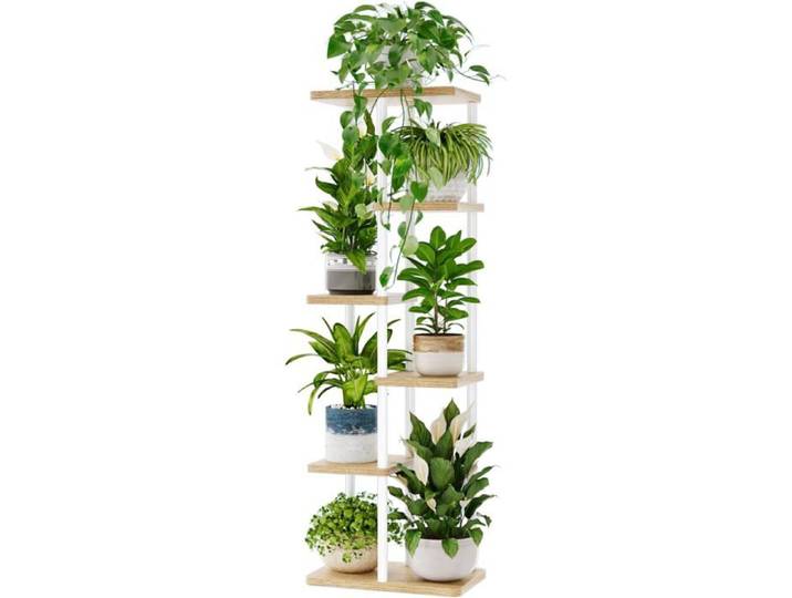 Grand Support Plantes Intérieur 6 Niveaux Métal Blanc – Étagère Fleurs d'Angle Terrasse Balcon Salon Jardin – Présentoir Multi Pots