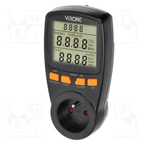 Orno Doppeltarif-Wattmeter, Energierechner mit LCD-Display, 2 separate Tarife, interner Akku, schwarz (EM-1/B)