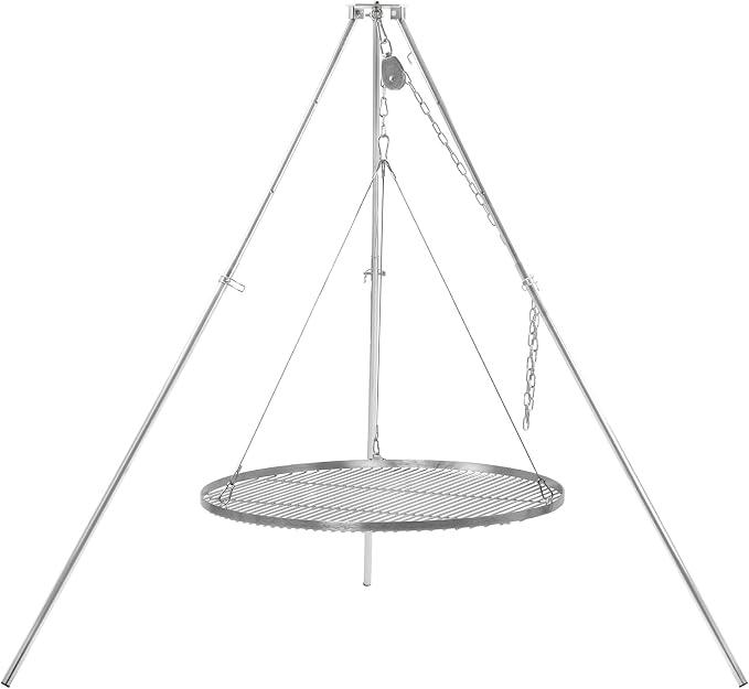 Dreibein Schwenkgrill mit Ø 80 cm Grillrost | Edelstahl | Höhenverstellbar 119-184 cm | Dreibein für Feuerschale, Schwenkgrill ohne Feuerschale, Garten Grill | Schwenker Grill