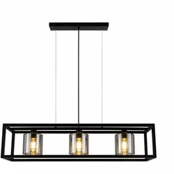 Pendelleuchte Hängelampe Esszimmerlampe Rauchoptik Schwarz Glas Metall L 110 cm