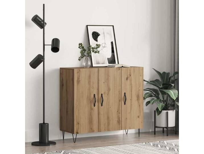 {Beige}Buffet bahut - Moderne-design - bois d'ingénierie - chêne artisanal - 3 portes - avec poignées - 90x32 5x80 cm 92ybu86k