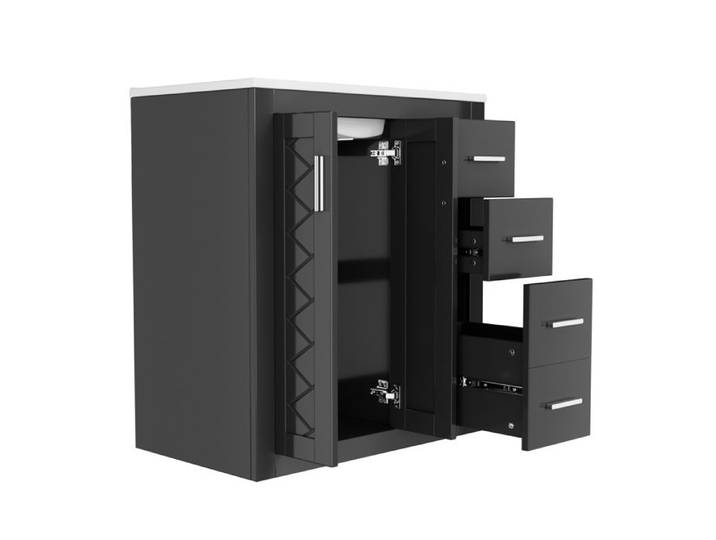 Meuble sous vasque 76 cm – MDF laqué noir – Vasque intégrée en céramique – 3 tiroirs