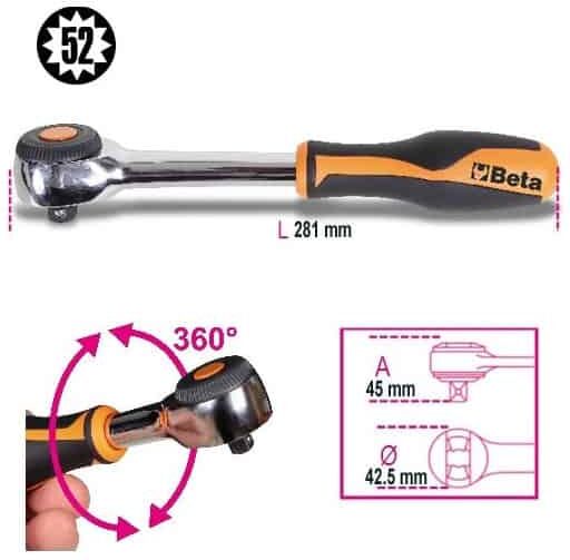 BETA Cliquet 1/2'' 52 dents manche tournant 920/58 - 9200926