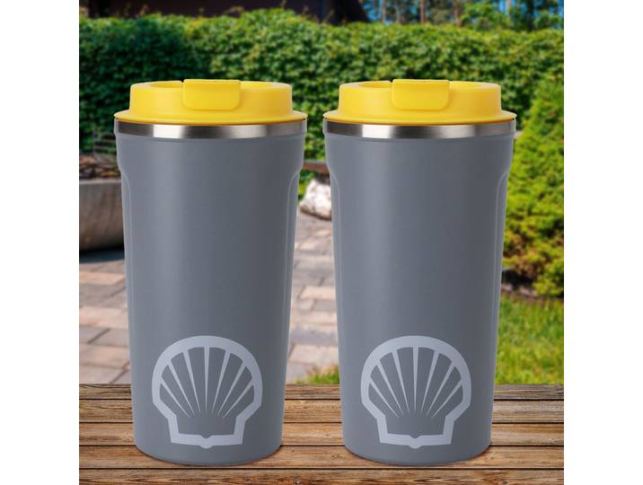 2er-Set Trinkbecher mit Isolierfunktion, Kunststoffdeckel, Edelstahl, 500 ml