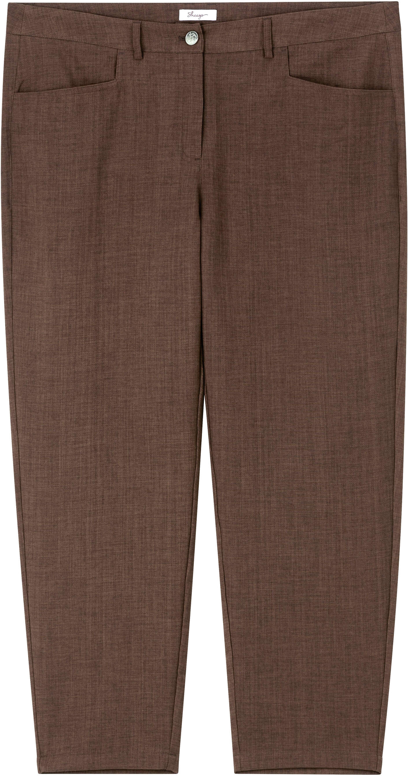 Chinohose SHEEGO "Chinohose Chinohose in leicht strukturierter Optik", Damen, Gr. 46, N-Gr, schoko, meliert, Modisch, Hosen Chinohose