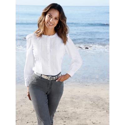 Hemdbluse INSPIRATIONEN, Damen, Gr. 44, weiß (ecru), 100% Baumwolle, unifarben, Rundhals, Blusen Hemdbluse