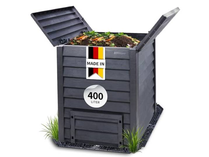 Garantia Thermo-Wood Komposter, 400 Liter, anthrazit-braun inkl. Bodengitter, Garten Zubehör, Schnellkomposter, Abfall & Recycling, Biomüll, Komposteimer, Thermokomposter, Garten