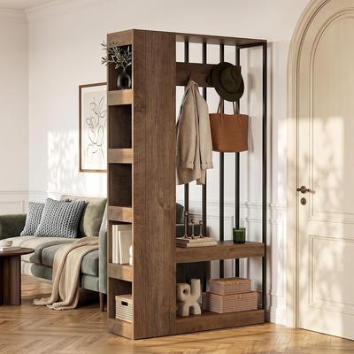 YUZHOU 71-Inch Room Divider with Shelves, Freestanding Storage Partition