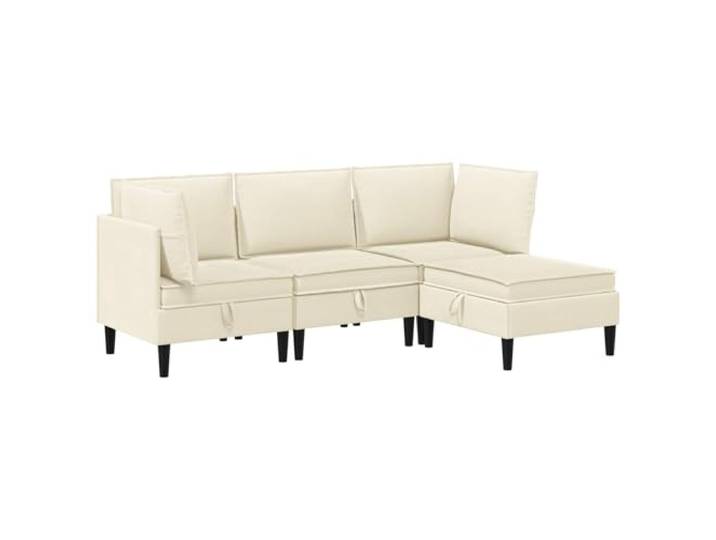 KUTYWEXFM Sofagarnitur 4-Teilig Wohnzimmer Couch Set Creme Moderne 4er Sitzgruppe für das Wohnzimmer mit cremefarbenem Stoffbezug, stabilen Kunststoffbeinen und bequemen Kissen.