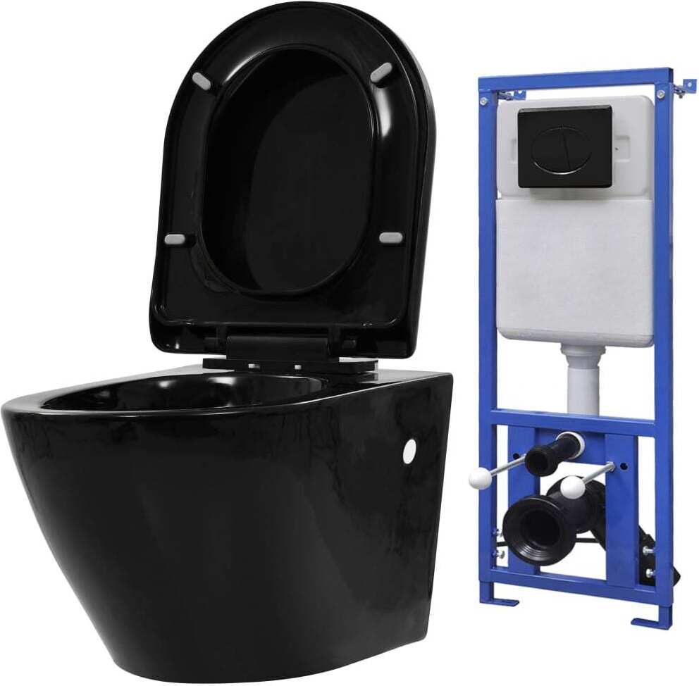 Hänge-Toilette mit Unterputzspülkasten Keramik Schwarz