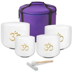 keepdrum Klangschalen-Set OM Weiss 4-Chakren Set mit Zubehör (Klangschale), Perkussion, Weiss