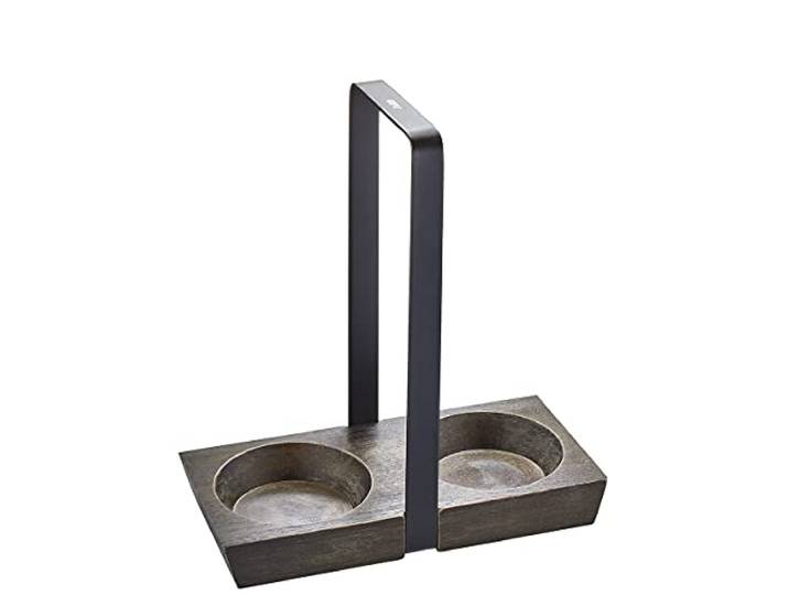 GEFU Menage X-PLOSION M - Holz Untersetzer für Salz- und Pfeffermühle Akazienholz & Edelstahl Tragegriff für GEFU X-PLOSION Mühle M, Chilischneider, Essig-Öl Spender