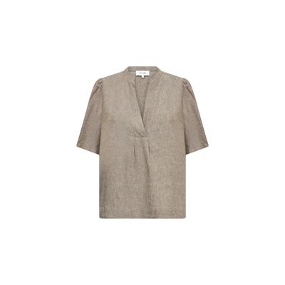 Blusentop LEVETE ROOM "Levete Room Shirt LR-NAJA", Damen, Gr. M, beige (98845, falcon melange), Obermaterial: 55% Leinen, 45% Viskose, Blusen Blusentop