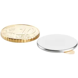 10 Scheibenmagnete aus Neodym, selbstklebend silber | 20 mm x 1,5 mm | 3M 467