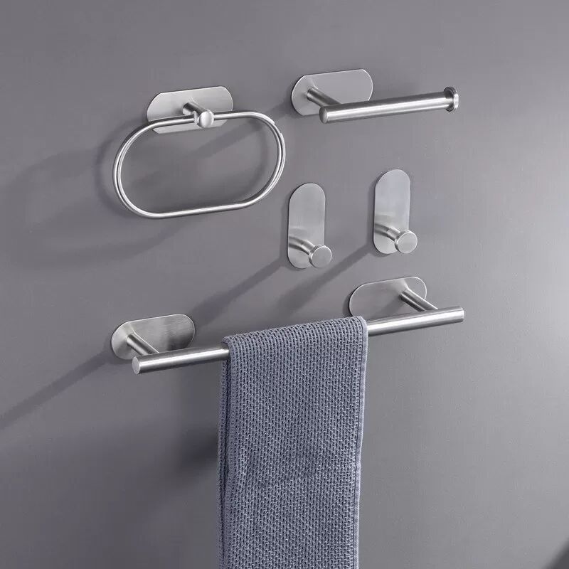 INF Badezimmer Hängeregal Set (Bohren nicht erforderlich) - 4-teiliges Edelstahl Handtuchring Set Silber