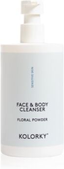 Kolorky Face & Body Cleanser gel de limpeza suave para rosto e corpo Floral Powder 390 ml. Face & Body Cleanser