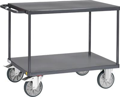ESD-Tischwagen Fetra 9402B, bis 600 kg, 2 Etagen mit Plattformen, Ladefläche L 1000 x B 700 mm, TPE-Bereifung, Schiebegriff, Stahl, schiefergrau