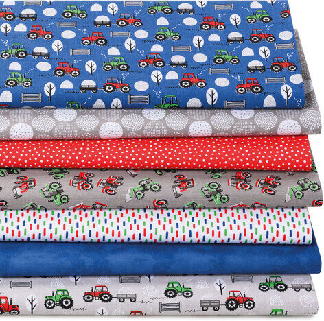 Patchwork- und Quiltpaket "Traktoren", blau-color