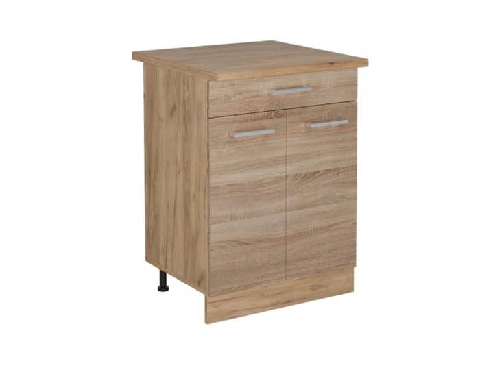 Vicco Küchenunterschrank R-Line, Sonoma, 60 cm 1 Schublade · Arbeitsplatte Eiche · Höhenverst. Füße · 2 Türen · Leichter Zugriff