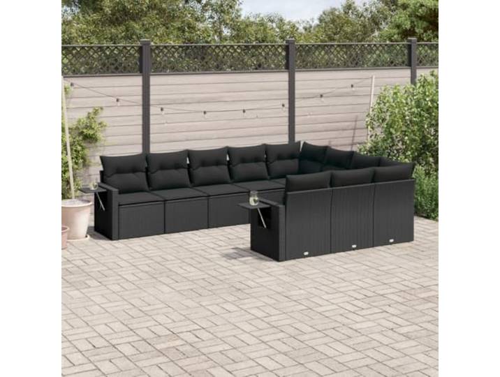ZQQLVOO 10-TLG. Poly Rattan Sofagarnitur Schwarz mit Kissen Modulares Design, klappbare Ablagen mit Gasfedern, abnehmbare waschbare Bezüge, Beistelltisch