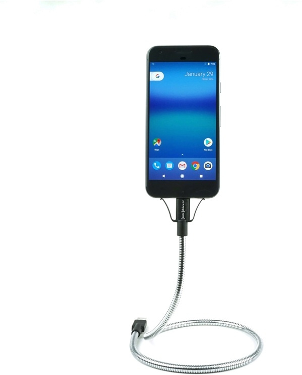 Fuse Chicken Selvstående USB-C Kabel m. Mobilholdefunktion - inkl. 2 x Klips - 0.6m - Sølv