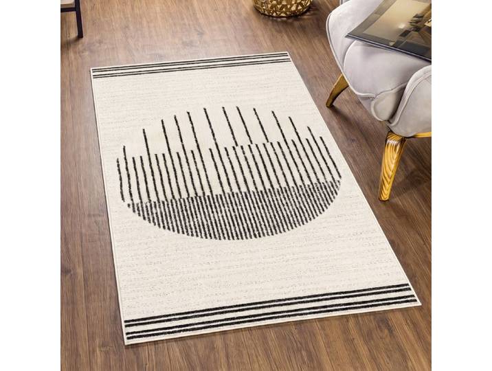 LIVABLISS Tapis de Salon à Poils Courts Doux Scandinave Moderne ENSO 80x150cm Blanc/Noir