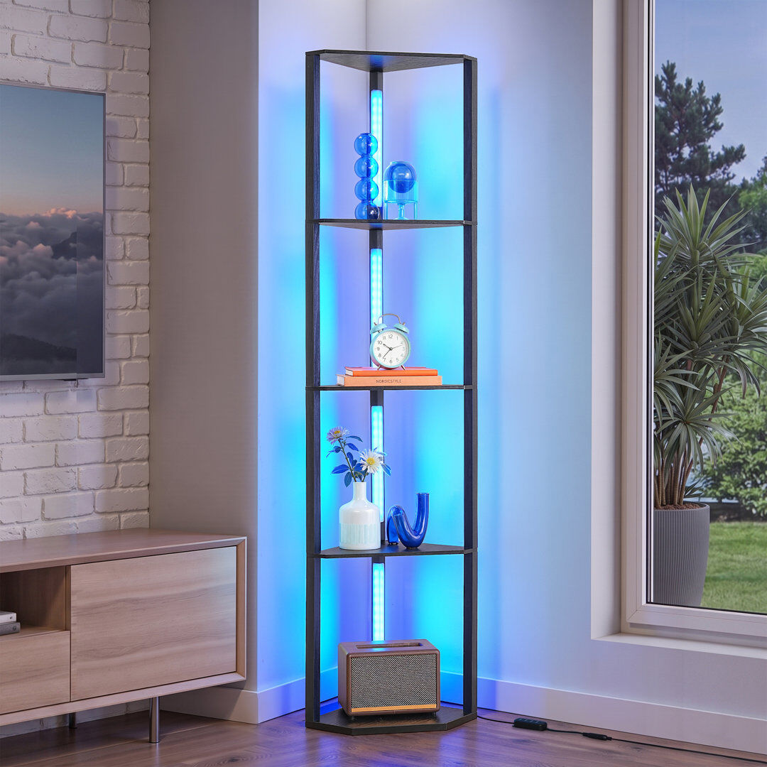 Metro RGB CCT Corner Shelf Floor Lamp, 4 Tier LED Storage Light with Remote & Music Sync Matte 163cm H X 42.5cm W X 42.5cm D