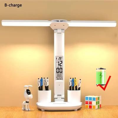 Evergreen Home Goods Rechargeable Table Lamp For Study, Desk Lamp With Fan And LED Clock, Reading Light 2 Head Charging