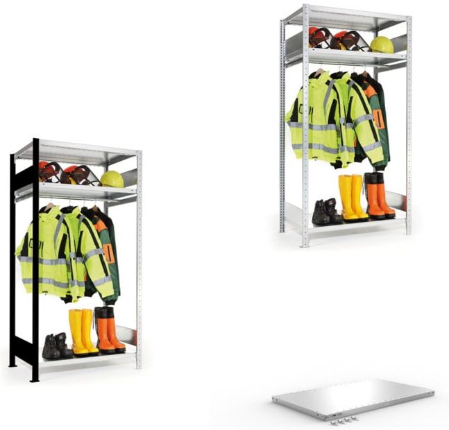 Meta Set CLIP 150 Arbeitsschutzanbauregal + CLIP 150 Arbeitsschutzgrundregal + Zusatzboden CLIP V150