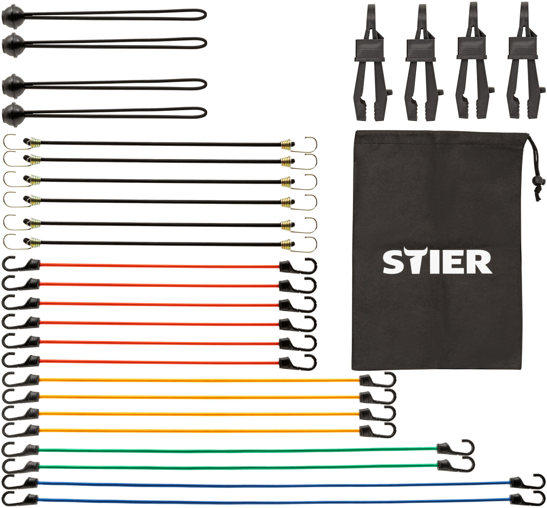 STIER Spanngummi Set 28 Stück Stahlhaken mit ABS-Beschichtung (905102)