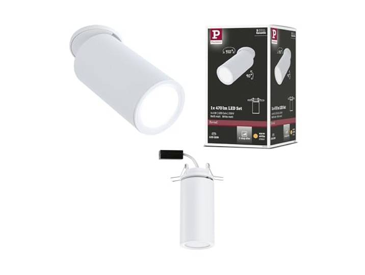 Paulmann 93086 spots encastrés LED Turnal rond 60 mm 90° 470lm gradable 3 niveaux rond incl. 1x6W grad. proj. encastrés Blanc dépoli métal 2700K Coin