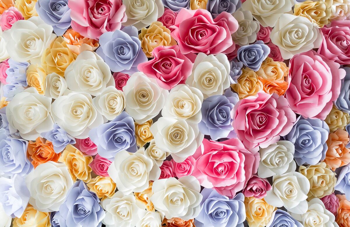 Fototapete PAPERMOON "ROSEN-BLUMEN ABSTRAKT TEXTUR MUSTER FARBIG DEKO GARTEN", bunt, B:4,5m L:2,8m, Vlies, Tapeten