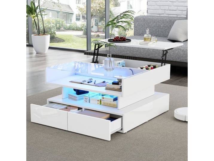 Table basse réglable en hauteur avec espace de rangement caché table basse avec éclairage LED table d'appoint table de salon
