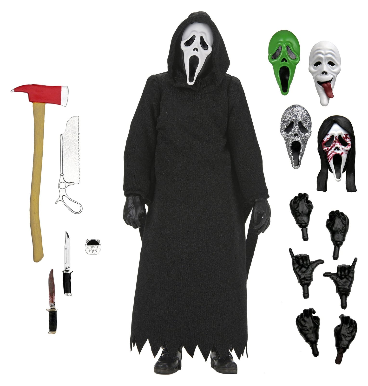 NECA Ultimate Ghost Face Returns actiefiguur – Cosmic – 18 cm – Horror verzamelobject met 5 maskers, wapens en accessoires