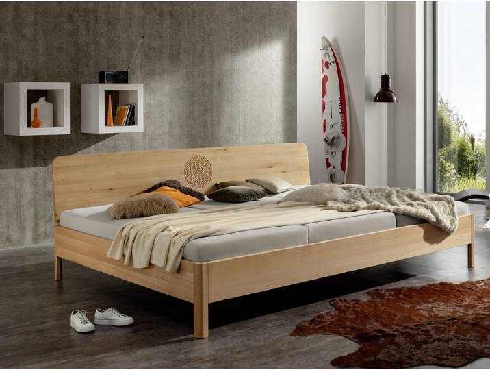 Familienbett Jorun, 200x240cm (LxB), Massivholzbett aus Eiche & Wildeiche, Größen: 200x220, 200x270, 200x300cm