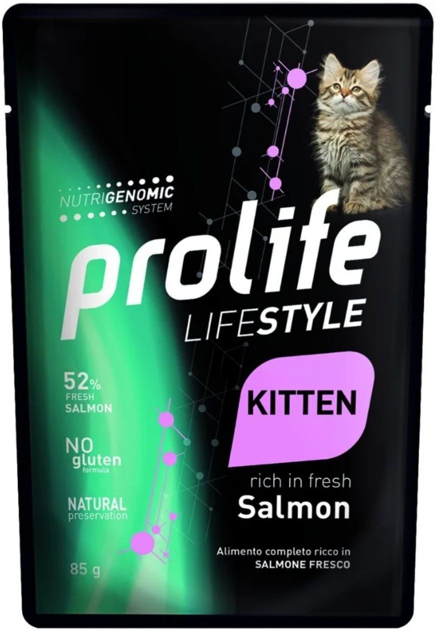 1 x 85 g Prolife Cat Lifestyle Kitten Salmone Umido per Gattini