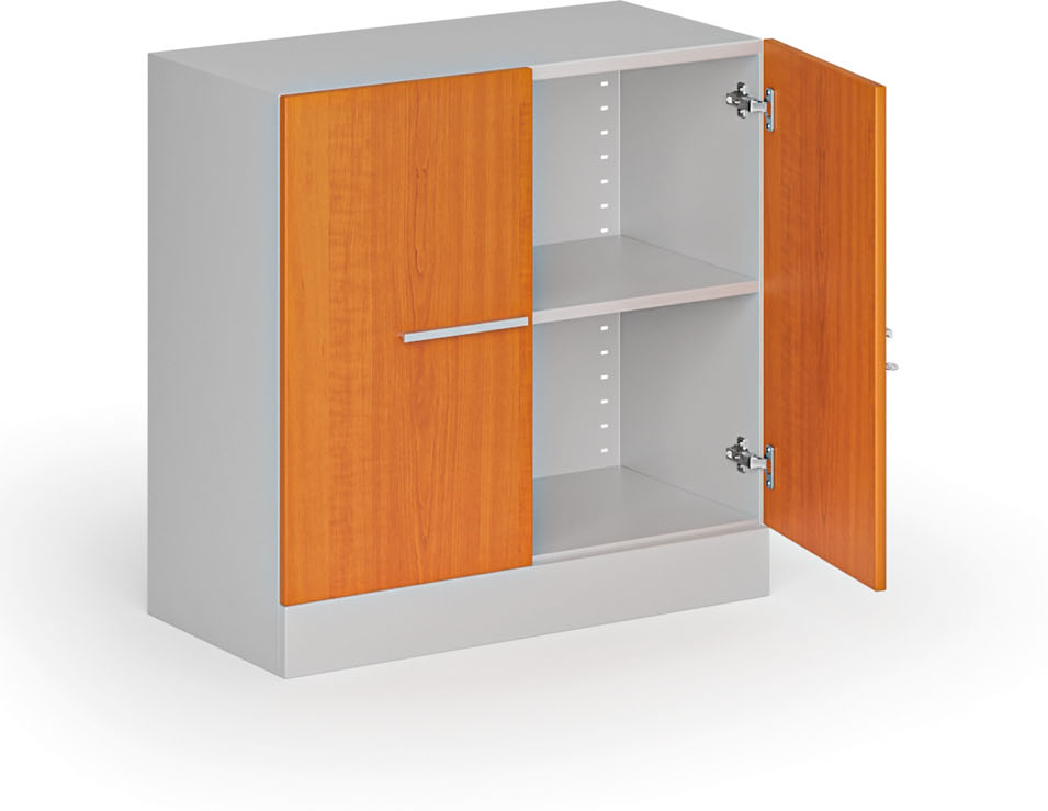 B2B Partner Metall-Aktenschrank mit Holztüren, zerlegt, 800 x 800 x 400 mm, Kirschbaum
