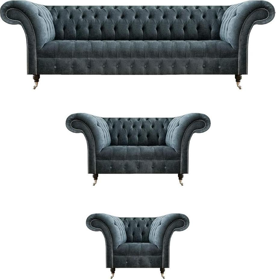 Chesterfield Designer fauteuil in grijs met luxe bekleding