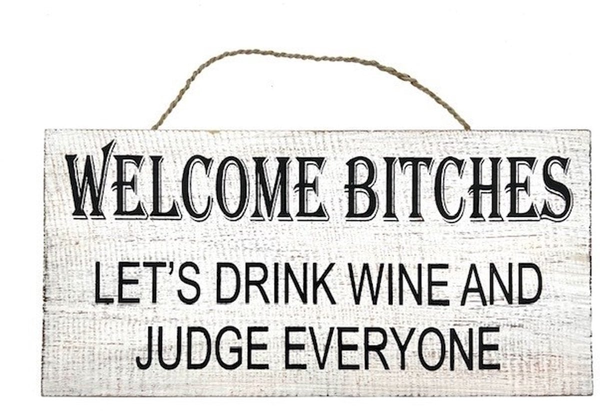 Houten tekstbord Fleur Welcome Bitches voor ophanging